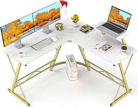 CubiCubi 47 Inch Small L Shaped Computer Desk with Storage
                            Shelves Home Office Corner Desk Study Writing Table, White